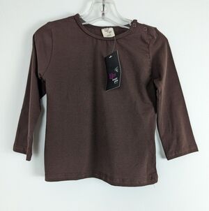Lilax Basic Long Sleeve Brown Tee Baby Girl 18-24 Months Cotton Blend Crew neck